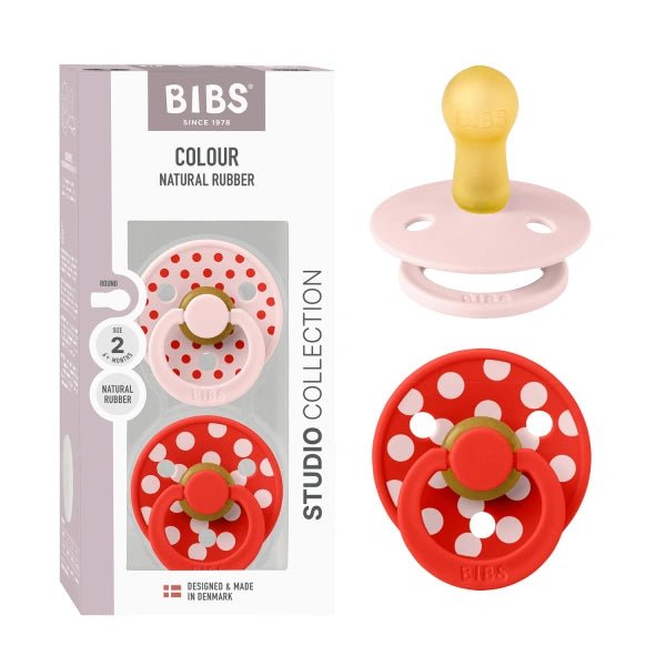 BIBS Pacifier Studio Colour 2 PACK Polka - Blossom/Candy Apple (Min. of 2 PK, multiples of 2 PK) - MAIGHAN DISTRIBUTION CANADA