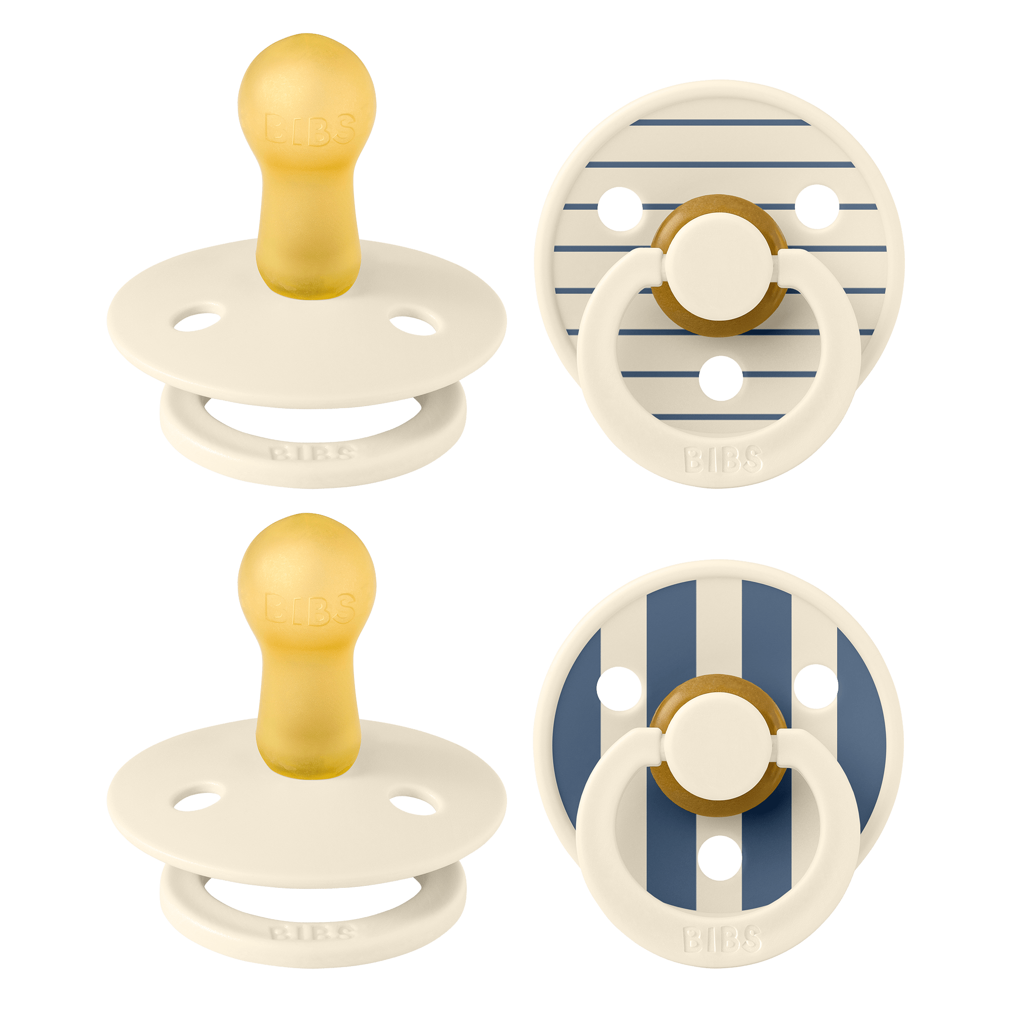 BIBS Pacifier Studio Colour Latex 4 PK Pin Ivory Vanilla Mix/Pin Ivory Steel Blue Mix (Min. of 2 PK, multiples of 2 PK) - MAIGHAN DISTRIBUTION CANADA