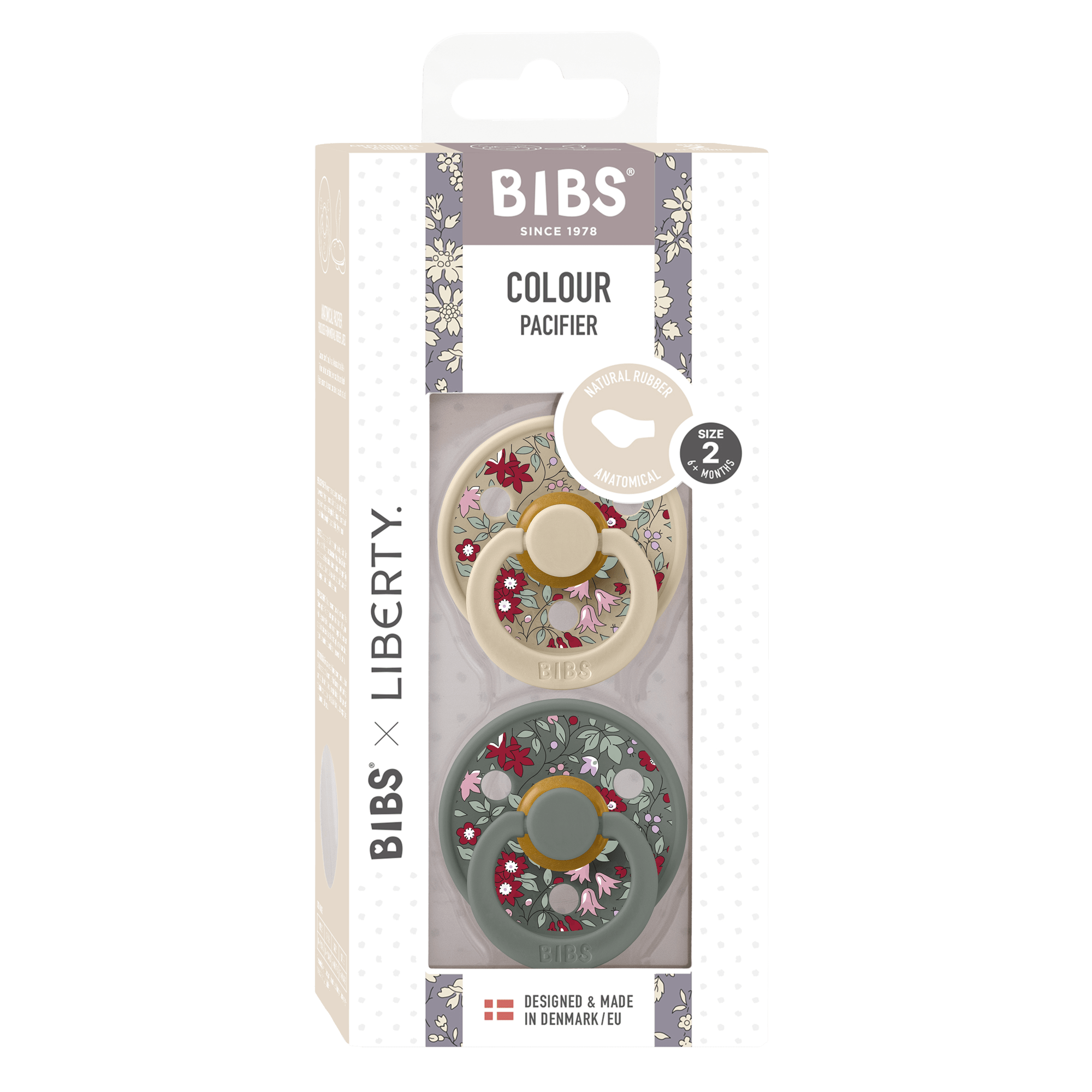 BIBS x Liberty Pacifier Original COLOUR Latex 2 PK Anatomical Chamomile Lawn - Vanilla/Pine(Min. of 2 PK, multiples of 2 PK) - MAIGHAN DISTRIBUTION CANADA
