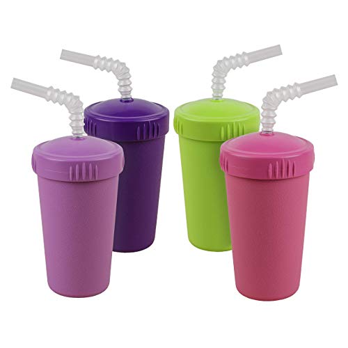 Re-Play 4pk Straw Cups with Bendable Straw | Purple, Bright Pink, Lime Green and Amethyst
