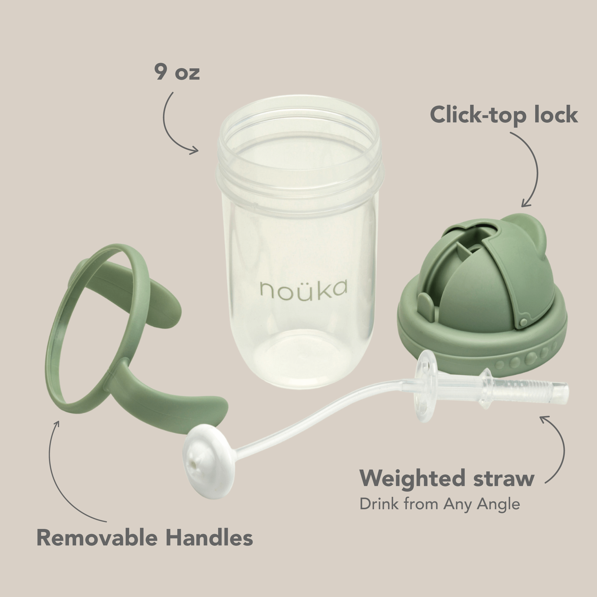 noüka Non - Spill Weighted Straw Cup 9 oz - Moss (Sold in Case of 2, Qty of 1=2 products) - MAIGHAN DISTRIBUTION CANADA