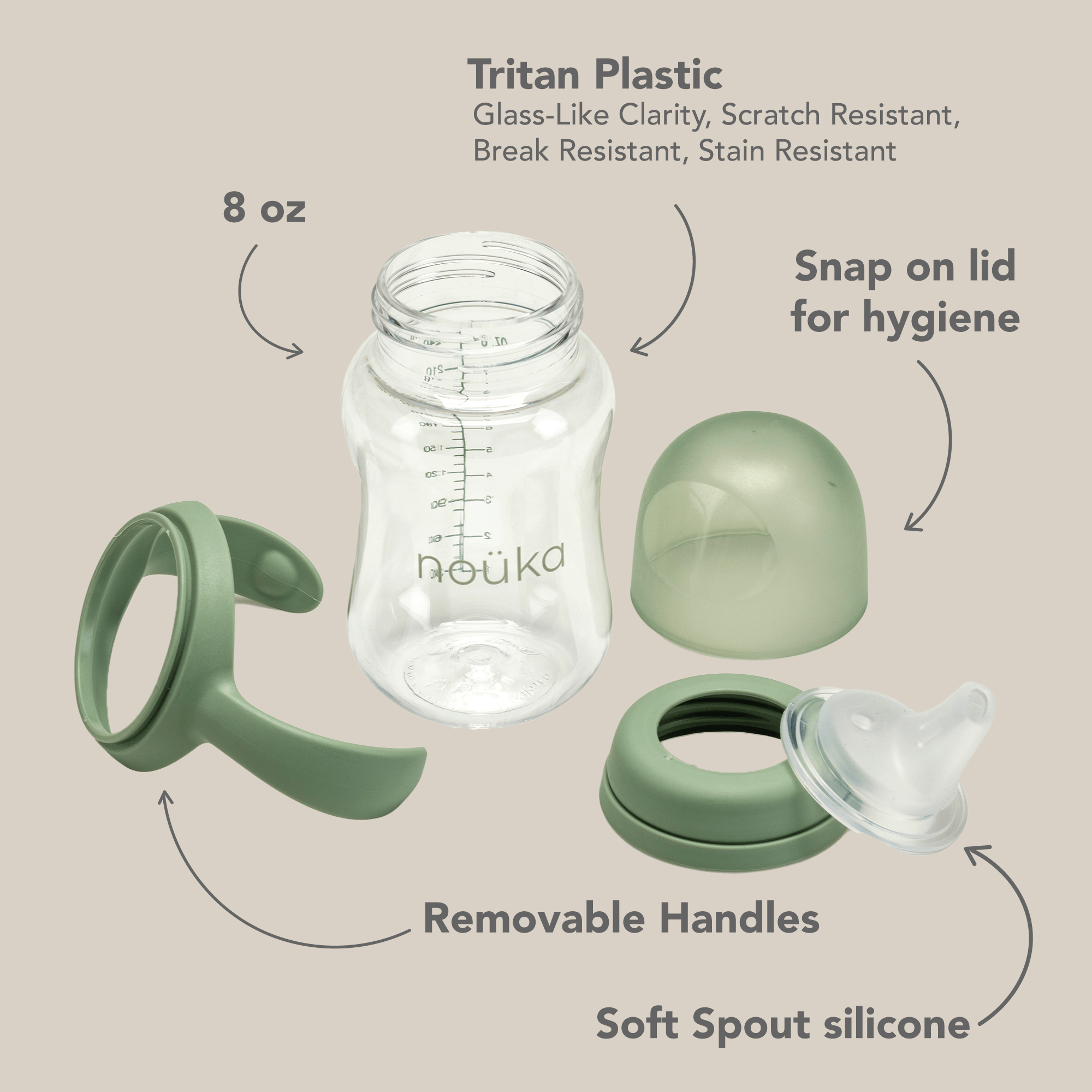 noüka Soft Spout Sippy Cup 8 Oz - Moss (Sold in Case of 2, Qty of 1=2 products) - MAIGHAN DISTRIBUTION CANADA