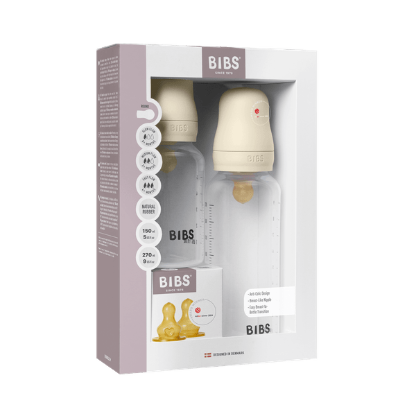 BIBS Grow and Flow Plastic Baby Bottle Round Latex Set 150 ml / 270ml Ivory (Min. of 2 PK , multiples of 2 PK)