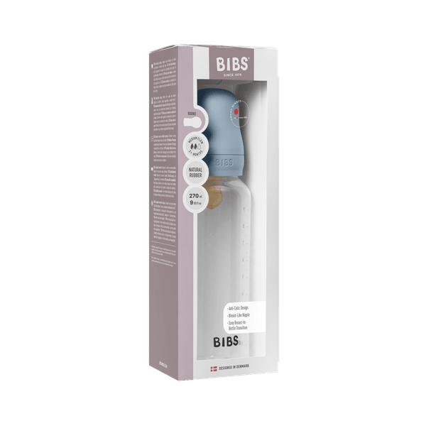 BIBS BPA-Free PP Baby Bottle Round Latex 1 pack 270 ml Medium Flow Baby Blue (Min. of 2 PK , multiples of 2 PK)