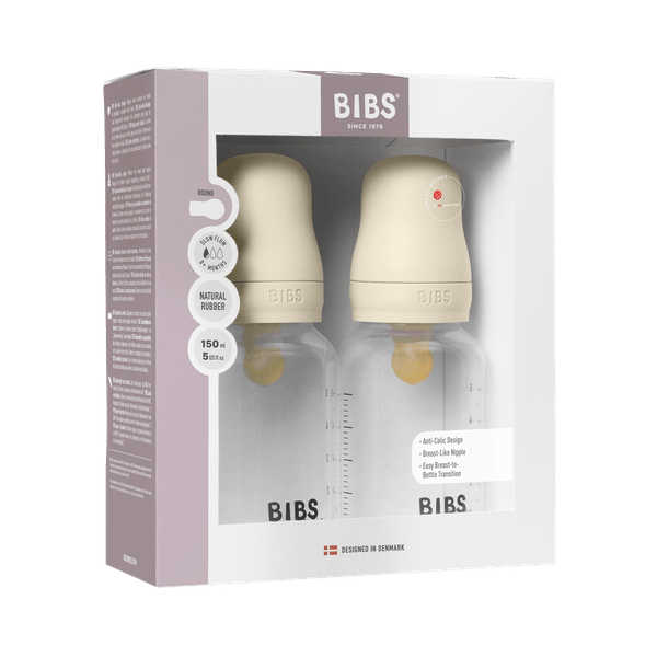 BIBS Baby Bottle Round Latex 2 pack 150 ml Slow Flow Ivory (Min. of 2 PK , multiples of 2 PK)