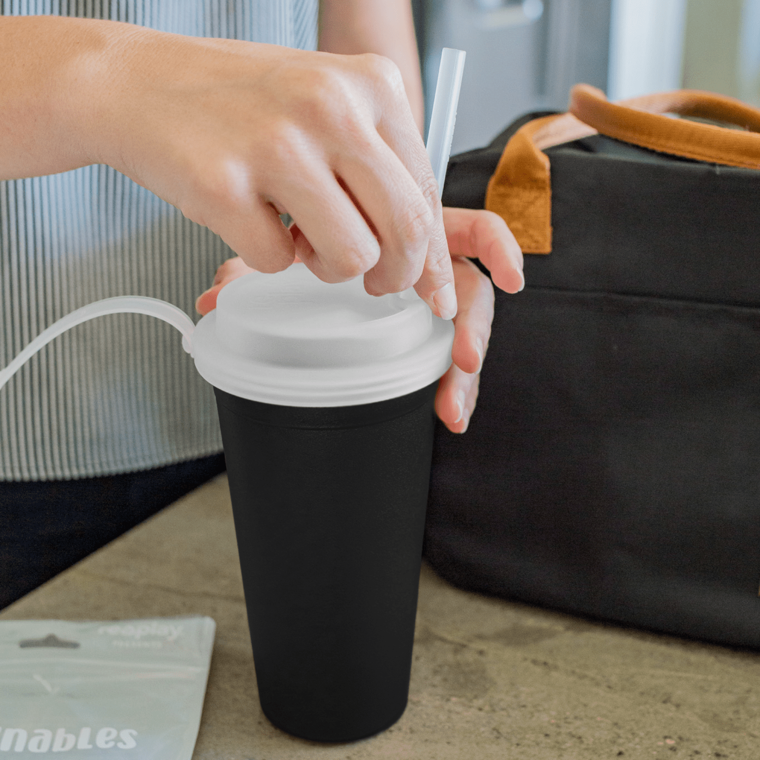 Re - Play 24oz Drinking Cup with Lid and Straw (Adult) - Black (Min. of 2 PK, Multiples of 2 PK) - MAIGHAN DISTRIBUTION CANADA