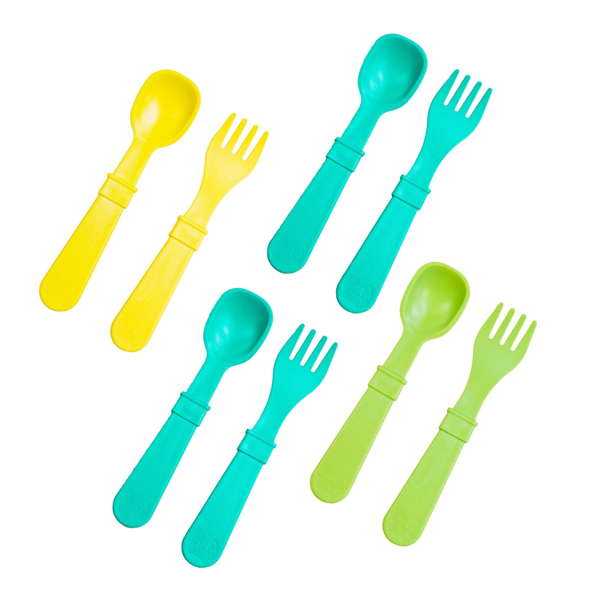 Re - Play 8 PK Packaged Utensils - AQUA asst - Aqua, Lime Green , Yellow , Aqua (Min. of 2 PK, Multiples of 2 PK) - MAIGHAN DISTRIBUTION CANADA