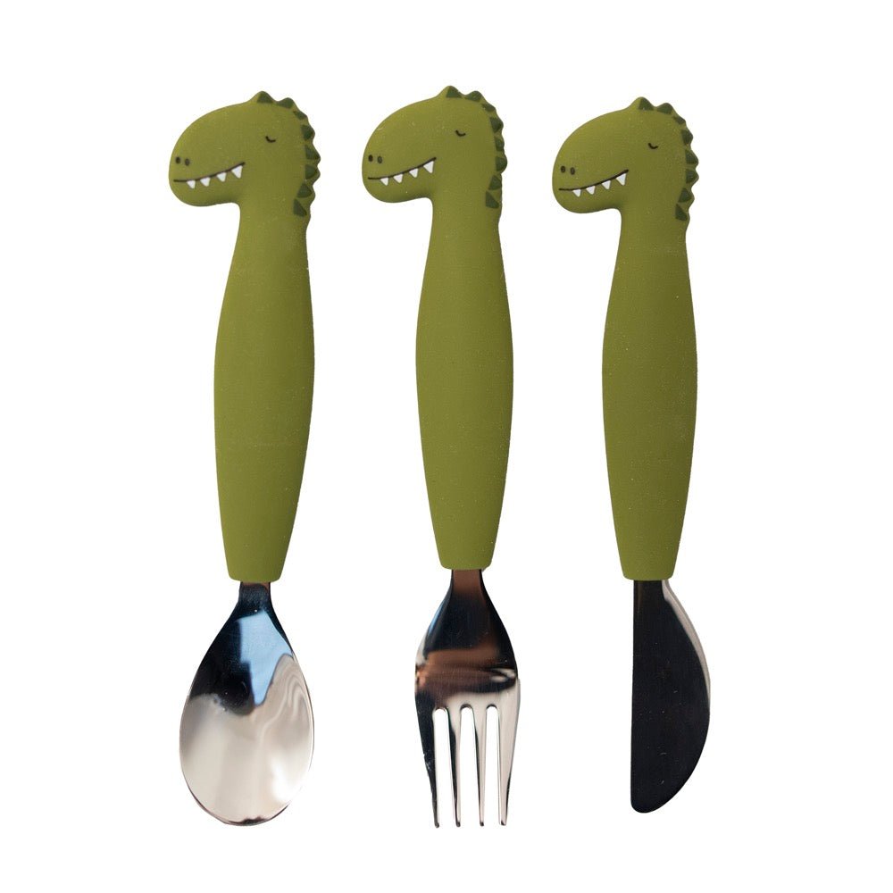 Trixie Silicone cutlery set 3 - pack - Mr. Dino (Min. of 2 PK, multiples of 2 PK) - MAIGHAN DISTRIBUTION CANADA