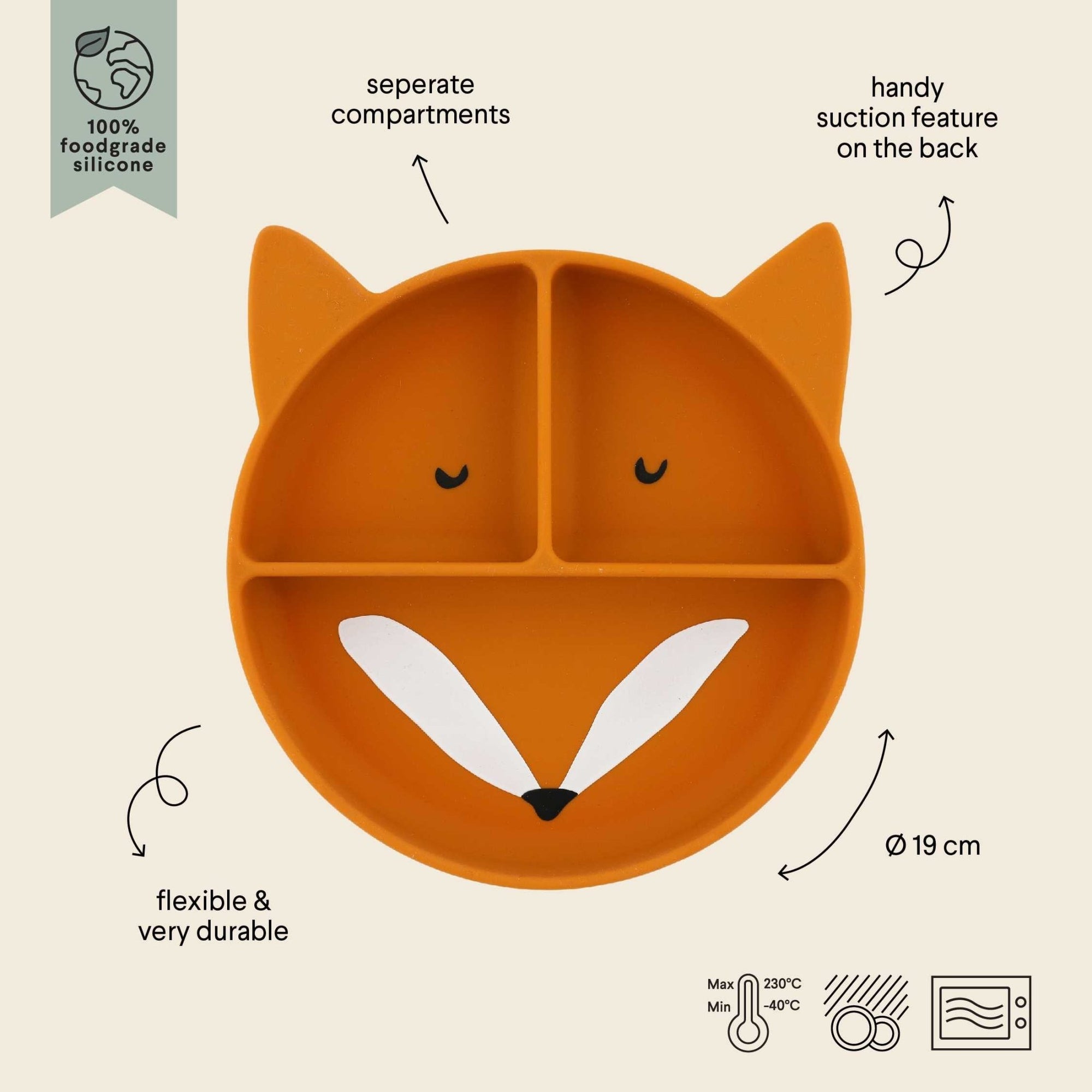 Trixie Silicone divided suction plate - Mr. Fox (Min. of 2 PK, multiples of 2 PK) - MAIGHAN DISTRIBUTION CANADA