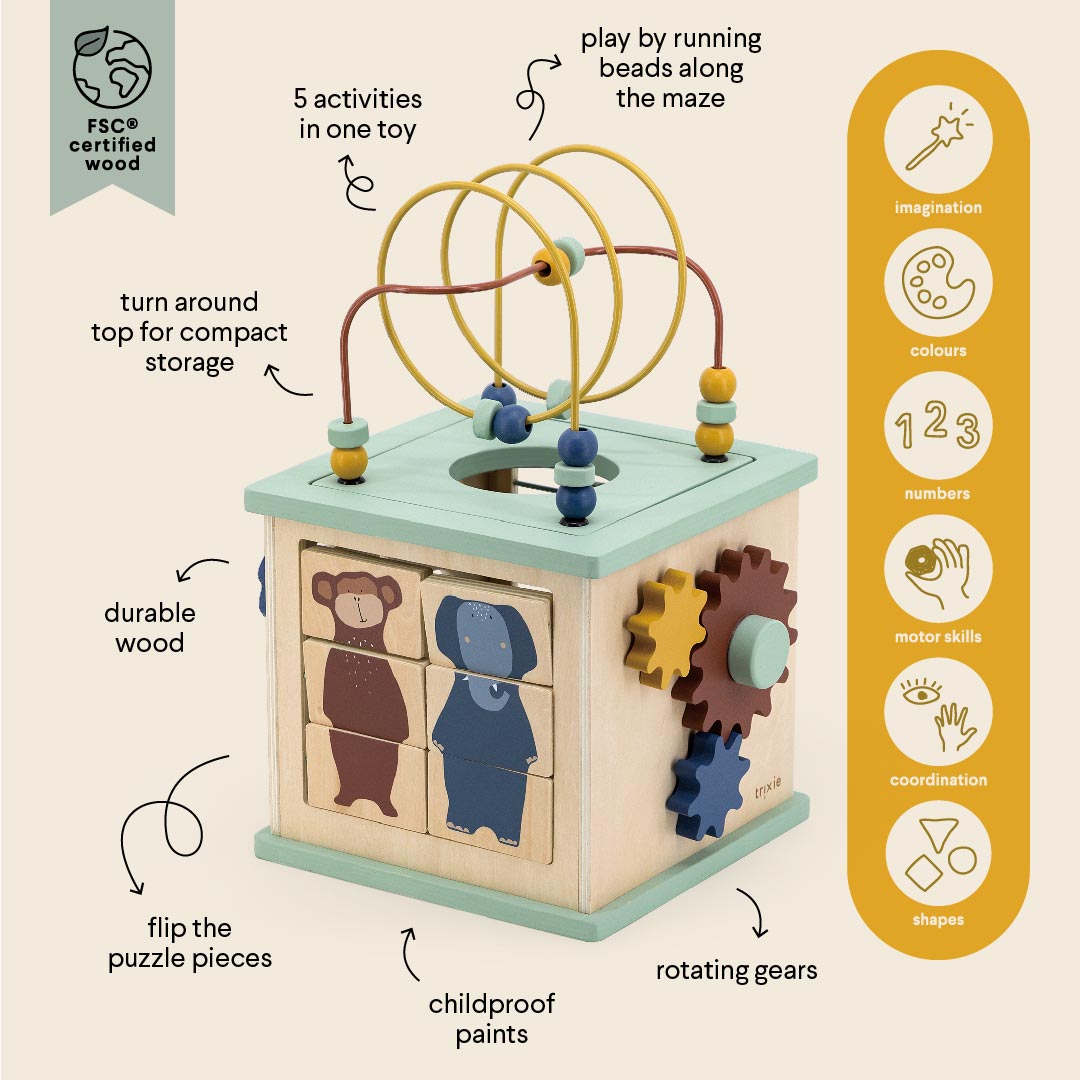 Trixie Wooden 5 - in - 1 activity cube (Min. of 2 PK, multiples of 2 PK) - MAIGHAN DISTRIBUTION CANADA