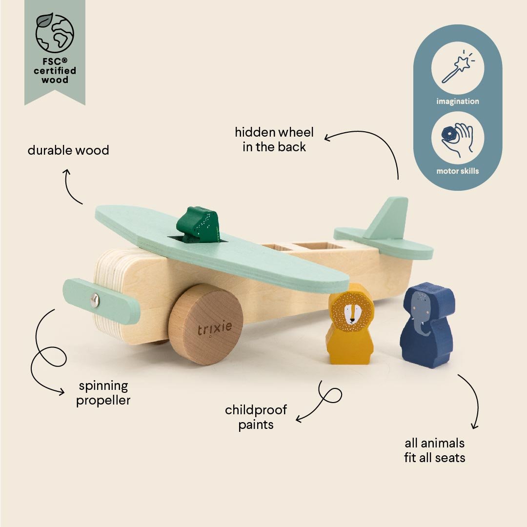 Trixie Wooden animal airplane (Min. of 2 PK, multiples of 2 PK) - MAIGHAN DISTRIBUTION CANADA