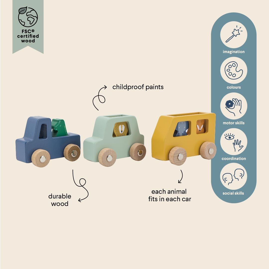 Trixie Wooden animal Car Set (Min. of 2 PK, multiples of 2 PK) - MAIGHAN DISTRIBUTION CANADA