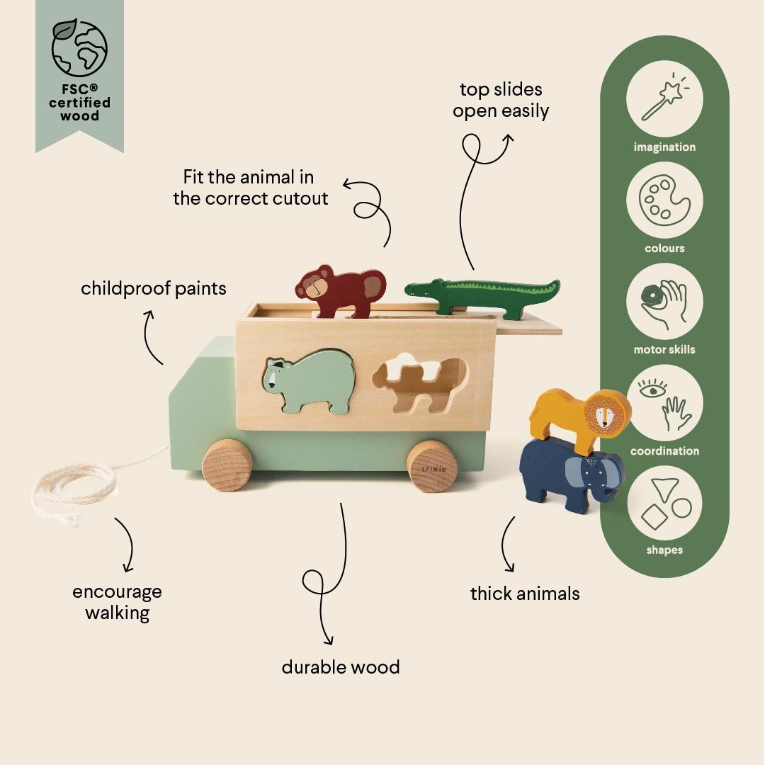 Trixie Wooden animal truck (Min. of 3 PK, multiples of 3 PK) - MAIGHAN DISTRIBUTION CANADA