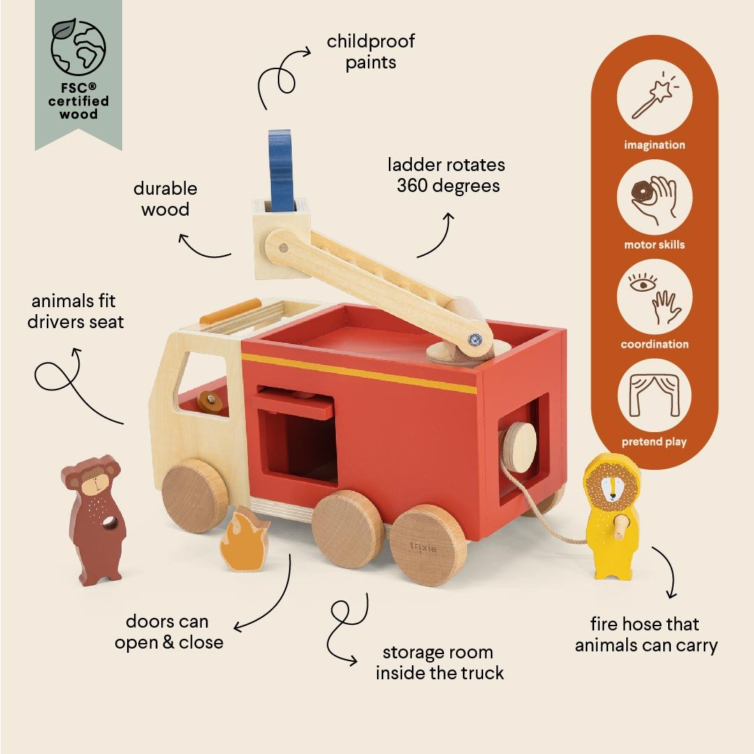 Trixie Wooden fire truck (Min. of 2 PK, multiples of 2 PK) - MAIGHAN DISTRIBUTION CANADA
