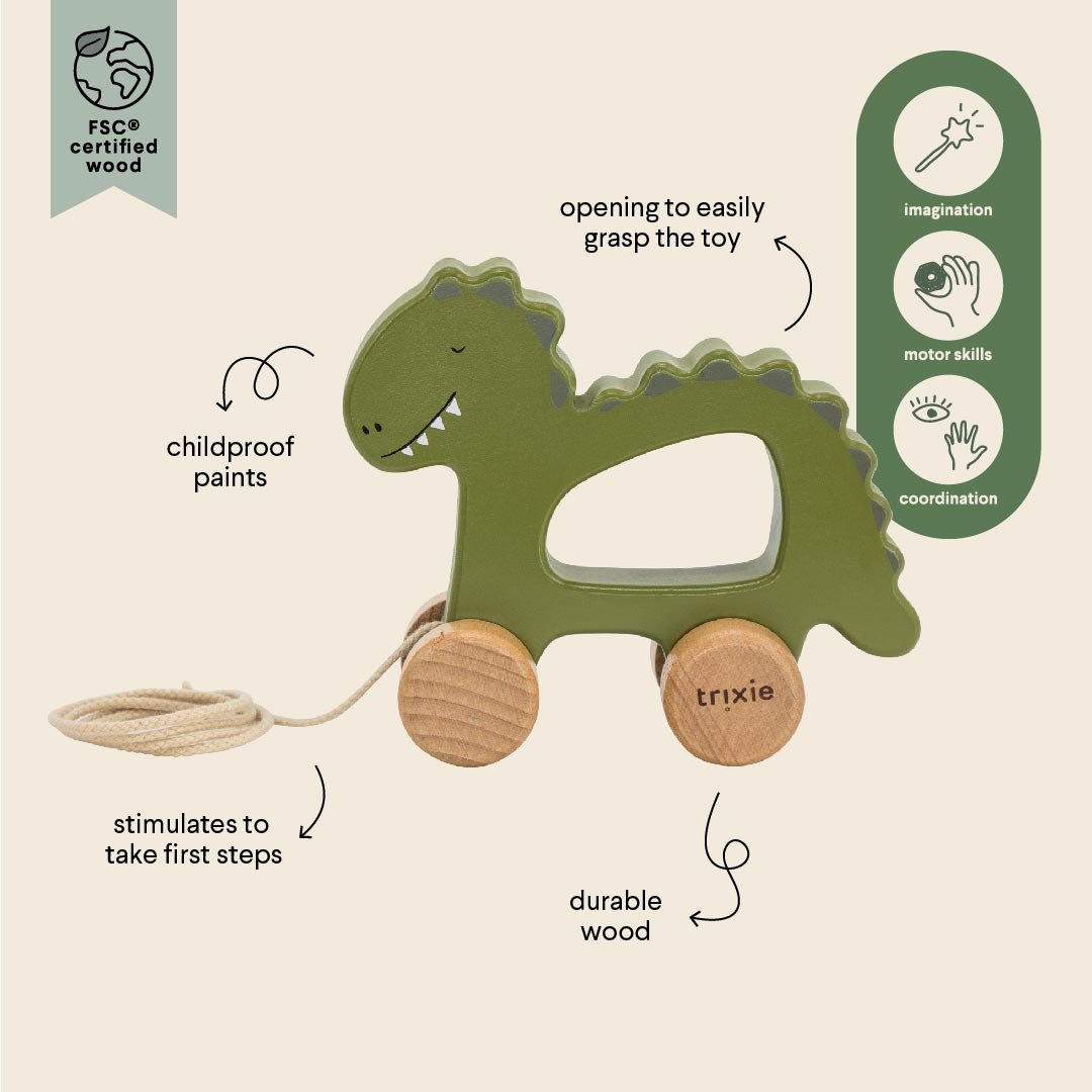 Trixie Wooden pull along toy - Mr. Dino (Min. of 3 PK, multiples of 3 PK) - MAIGHAN DISTRIBUTION CANADA