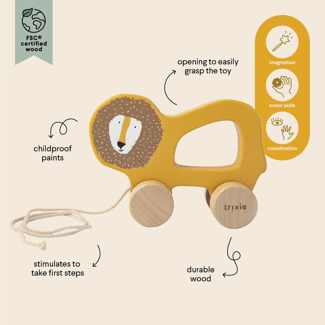 Trixie Wooden pull along toy - Mr. Lion (Min. of 2 PK, multiples of 2 PK) - MAIGHAN DISTRIBUTION CANADA