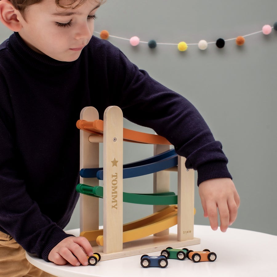 Trixie Wooden ramp racer with 4 cars (Min. of 2 PK, multiples of 2 PK) - MAIGHAN DISTRIBUTION CANADA