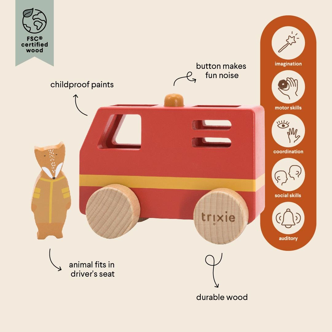 Trixie Wooden small fire truck (Min. of 3 PK, multiples of 3 PK) - MAIGHAN DISTRIBUTION CANADA