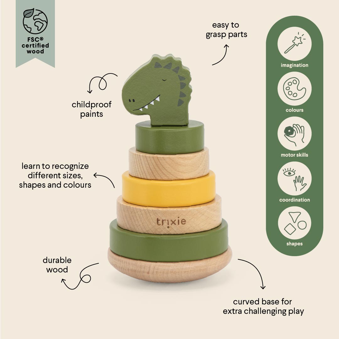 Trixie Wooden stacking toy - Mr. Dino (Min. of 3 PK, multiples of 3 PK) - MAIGHAN DISTRIBUTION CANADA