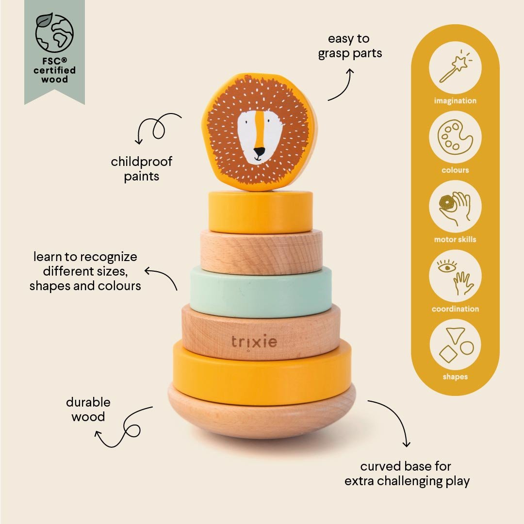 Trixie Wooden stacking toy - Mr. Lion (Min. of 3 PK, multiples of 3 PK) - MAIGHAN DISTRIBUTION CANADA