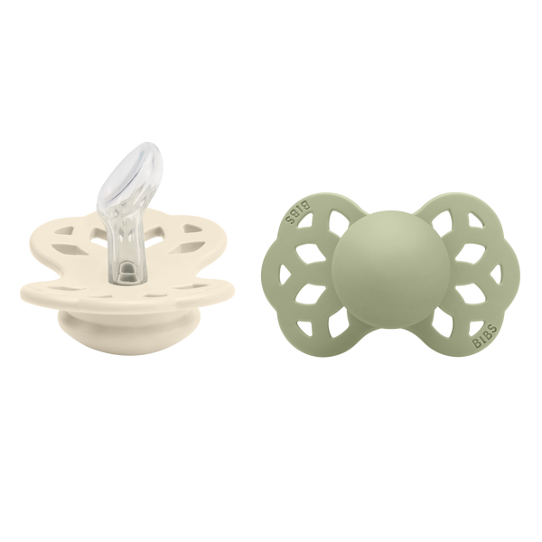 BIBS Infinity Pacifier Silicone 2 PK Anatomical Ivory/Sage (Min. of 2 PK, multiples of 2 PK)