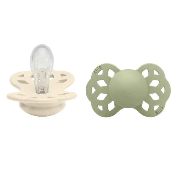 BIBS Infinity Pacifier Silicone 2 PK Symmetrical Ivory/Sage (Min. of 2 PK, multiples of 2 PK)