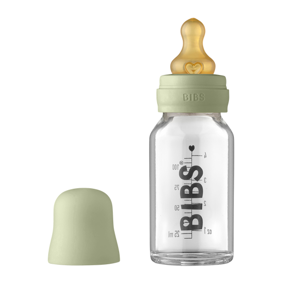 BIBS Baby Glass Bottle Complete Set Latex 110ml Sage (Min. of 2 PK , multiples of 2 PK)