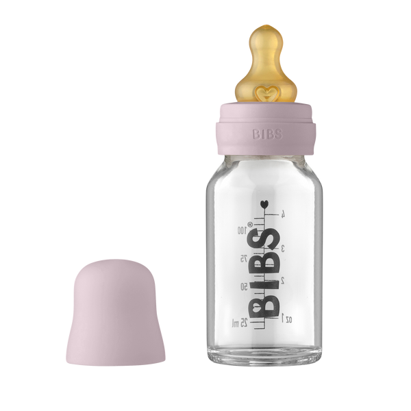 BIBS Baby Glass Bottle Complete Set Latex 110ml Dusky Lilac (Min. of 2 PK , multiples of 2 PK)
