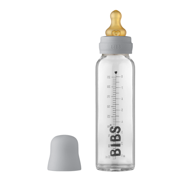 BIBS Baby Glass Bottle Complete Set Latex 225ml Cloud (Min. of 2 PK , multiples of 2 PK)