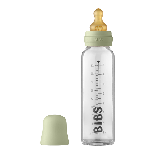 BIBS Baby Glass Bottle Complete Set Latex 225ml Sage (Min. of 2 PK , multiples of 2 PK)