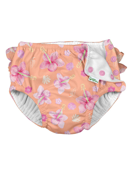 Ruffle Snap Reusable Absorbent Swimsuit Diaper Coral Hibiscus (Min. of 2, multiples of 2)