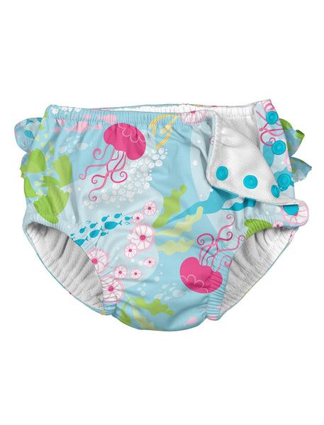 Ruffle Snap Reusable Absorbent Swimsuit Diaper-Aqua Coral Reef (Min. of 2, multiples of 2)