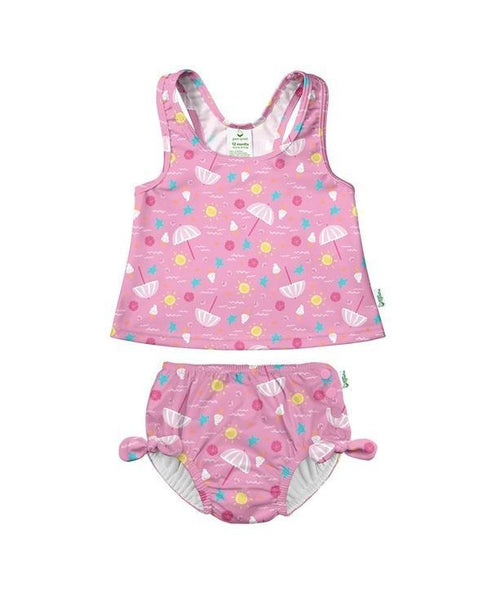 Two-Piece Bow Tankini With Snap Reusable Absorbent Swimsuit Diaper in Light Pink Beach Day (Min. of 2, multiples of 2)