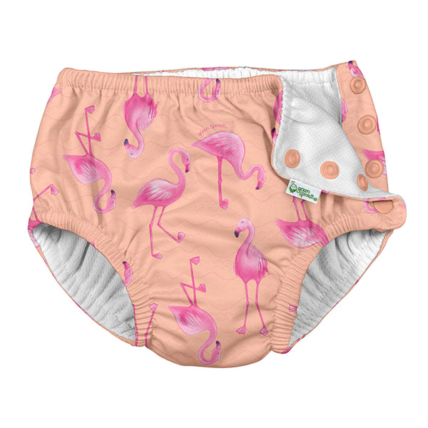 Snap Reusable Absorbent Swimsuit Diaper-Coral Flamingos (Min. of 2, multiples of 2)