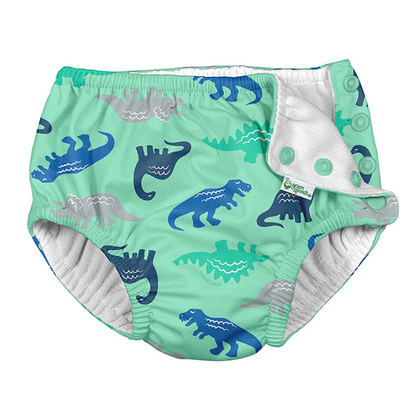 Snap Reusable Absorbent Swimsuit Diaper-Seafoam Simple Dino (Min. of 2, multiples of 2)