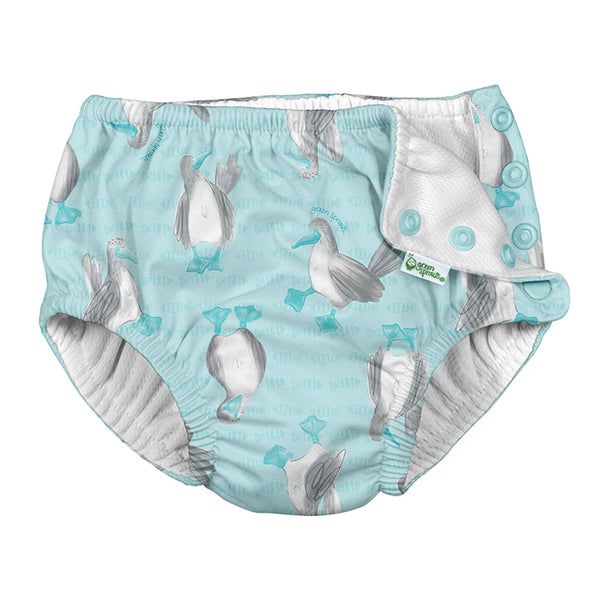 Snap Reusable Absorbent Swimsuit Diaper-Light Aqua Blue-footed Boobies (Min. of 2, multiples of 2)