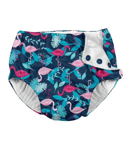 Snap Reusable Absorbent Swimsuit Diaper Navy Flamingos (Min. of 2, mul