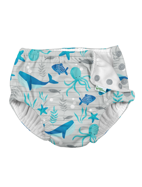 Snap Reusable Absorbent Swimsuit Diaper Gray Undersea (Min. of 2, multiples of 2)