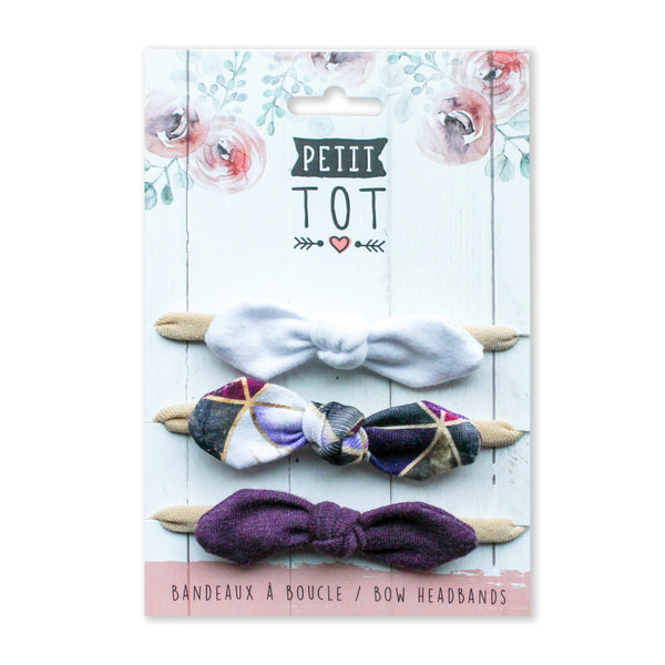 Bows on White-Triangle Mauve-Violet Marbled trio set of 3 (Min. 2 multiples of 2)