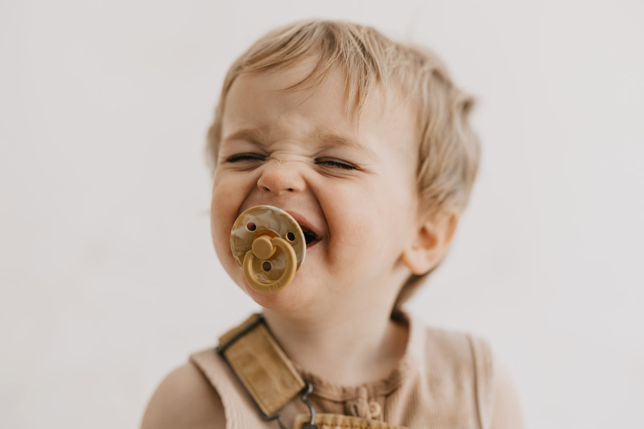 BIBS Pacifier Original COLOUR TIE-DYE Latex 2 PK Mustard / Ivory (Min. of 2 PK, multiples of 2 PK)