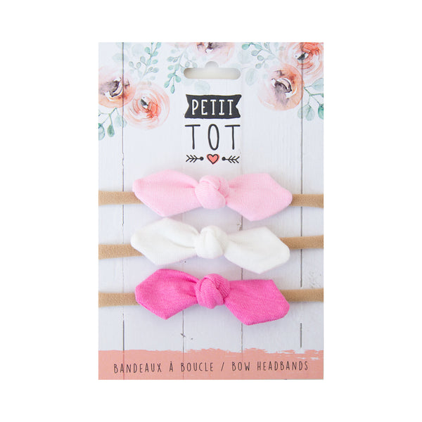 Jersey Bows on Headbands Sweet Pink, White, Bubble Gum Pink set of 3 (Min. 2 multiples of 2)