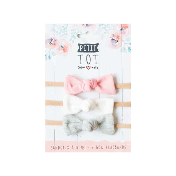 Jersey Bows on Headbands Dusty Pink, White, Grey set of 3 (Min. 2 multiples of 2)
