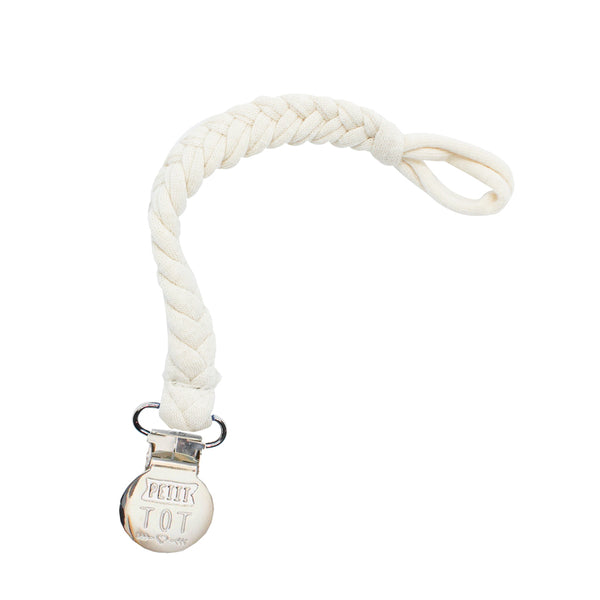 Cream Braided Pacifier Clips made in Canada (Min. 2 multiples of 2)