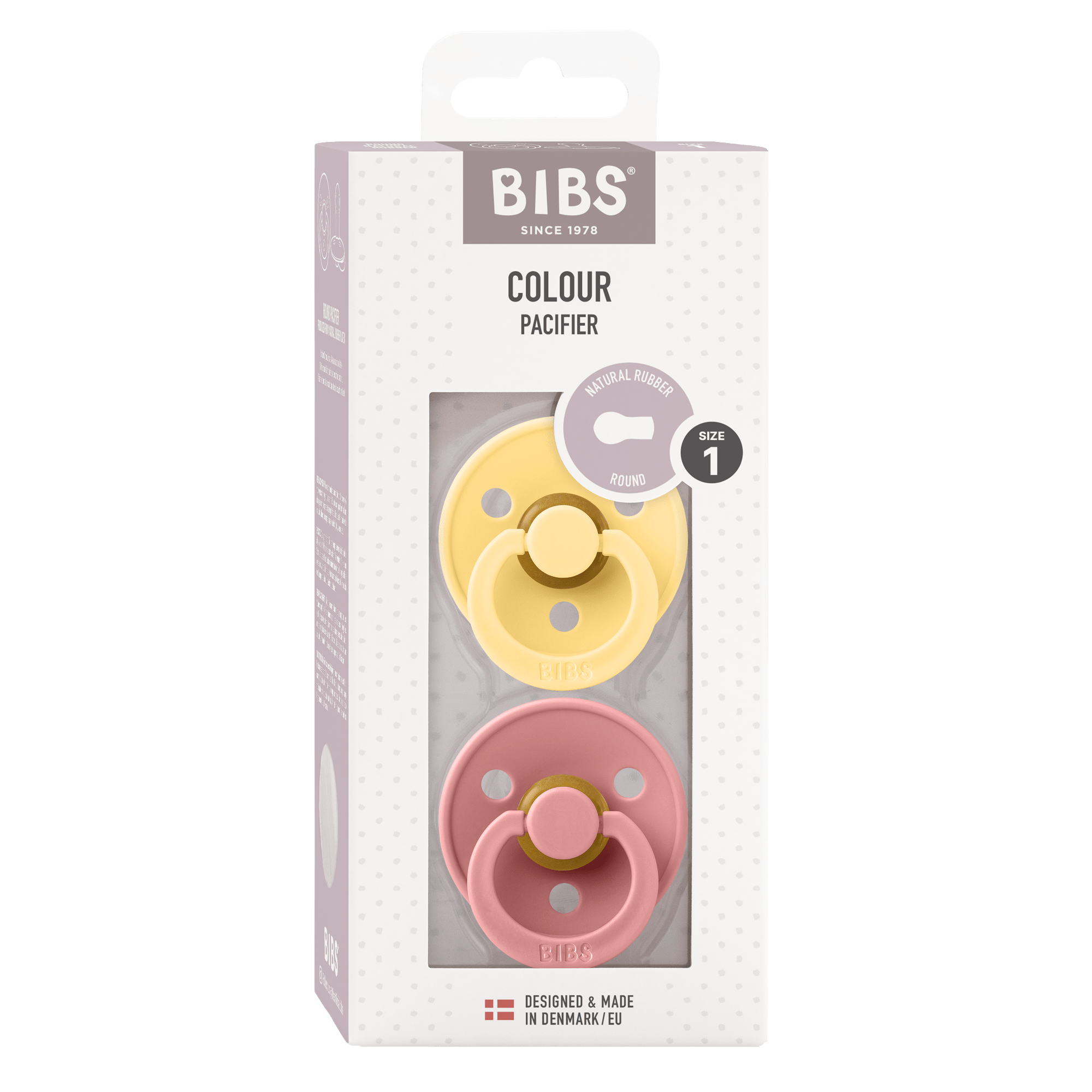 BIBS Pacifier Original COLOUR Latex 2 PK Pale Butter / Dusky Pink(Min. of 2 PK, multiples of 2 PK) - MAIGHAN DISTRIBUTION CANADA