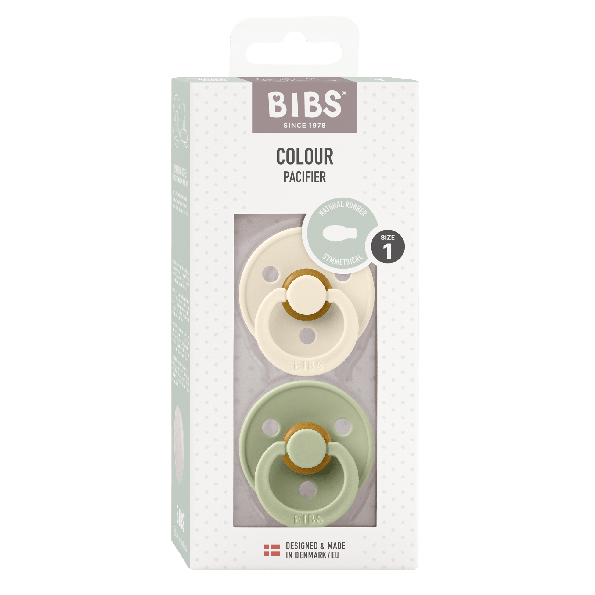 BIBS Pacifier Original COLOUR Latex 2 PK Symmetrical Ivory / Sage (Min. of 2 PK, multiples of 2 PK) - MAIGHAN DISTRIBUTION CANADA