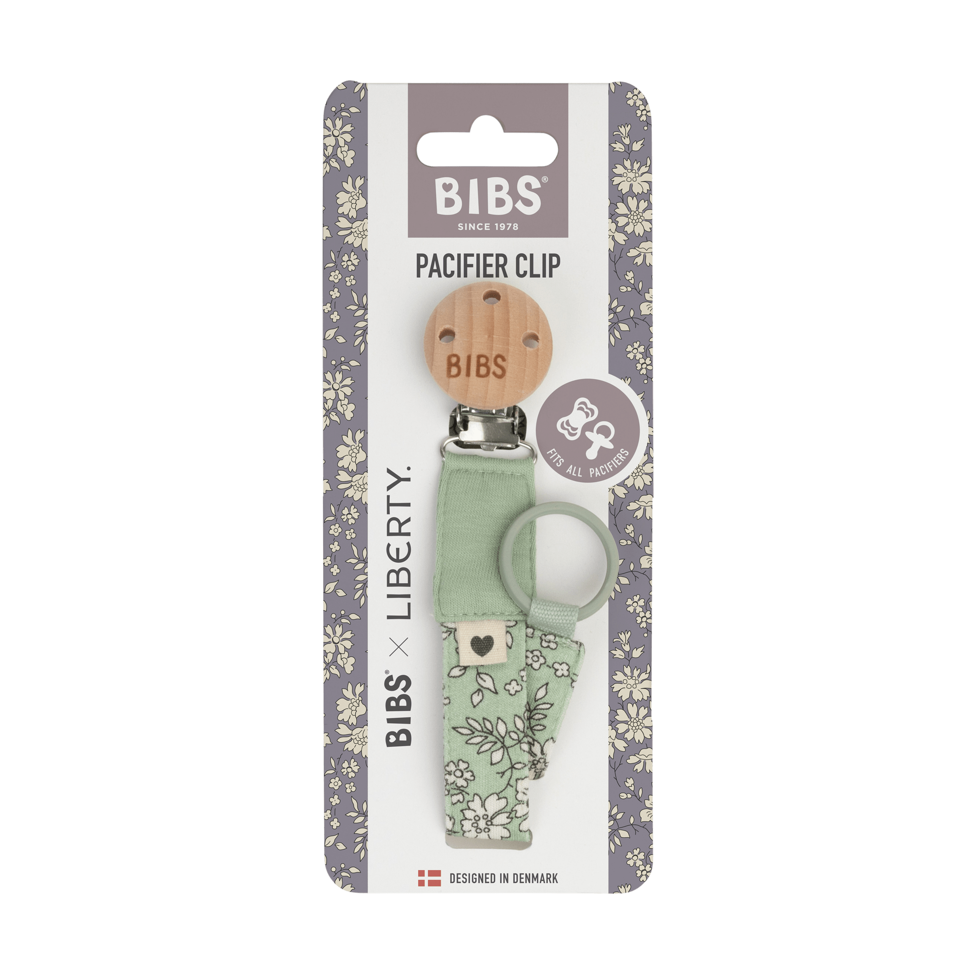 Liberty x BIBS Pacifier Clip Capel Sage ONE SIZE (Min. of 2 PK , multiples of 2 PK) - MAIGHAN DISTRIBUTION CANADA