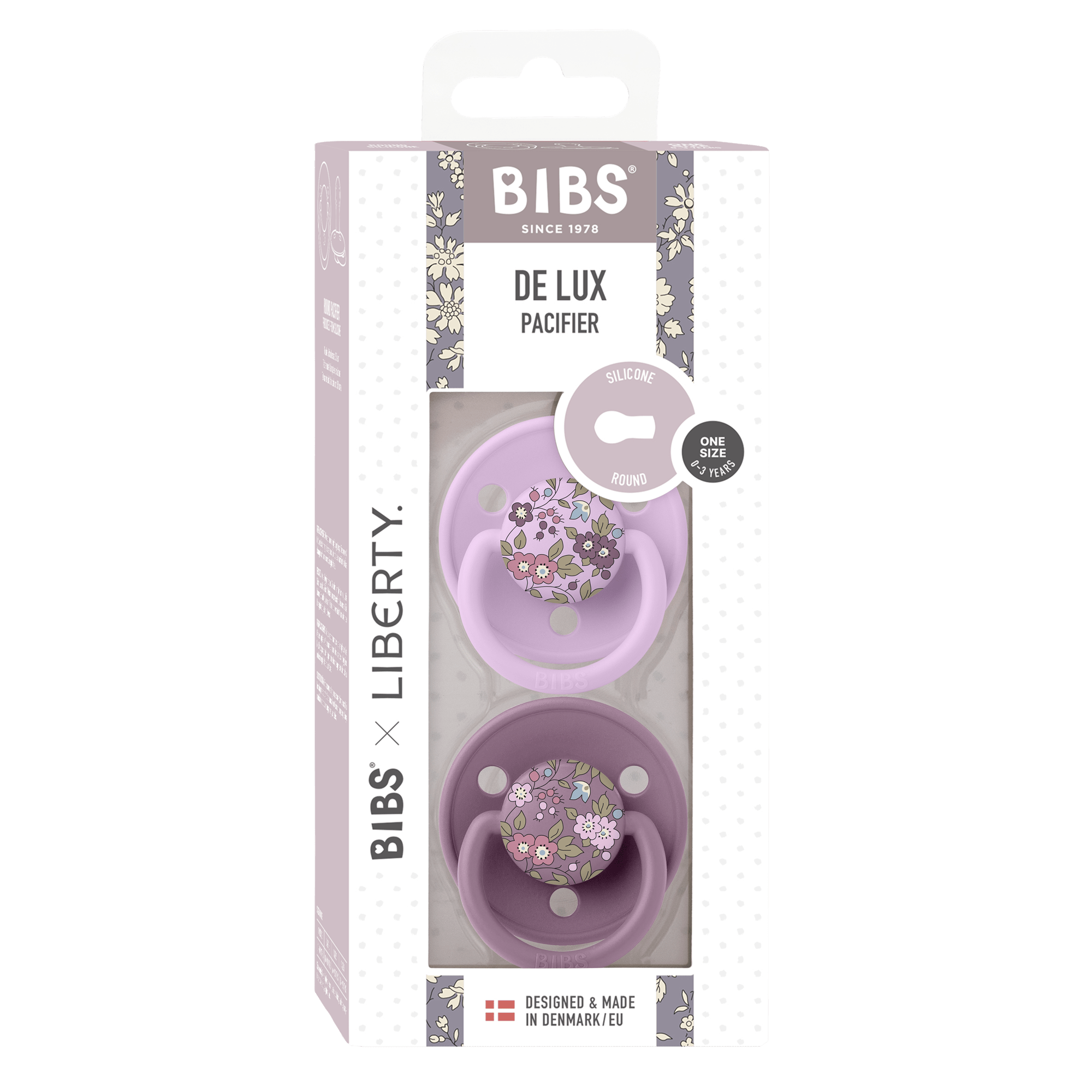 Liberty X BIBS Pacifier De Lux Silicone 2 PK Chamomile Lawn Mauve Mix ONE SIZE (Min. of 2 PK, multiples of 2 PK) - MAIGHAN DISTRIBUTION CANADA